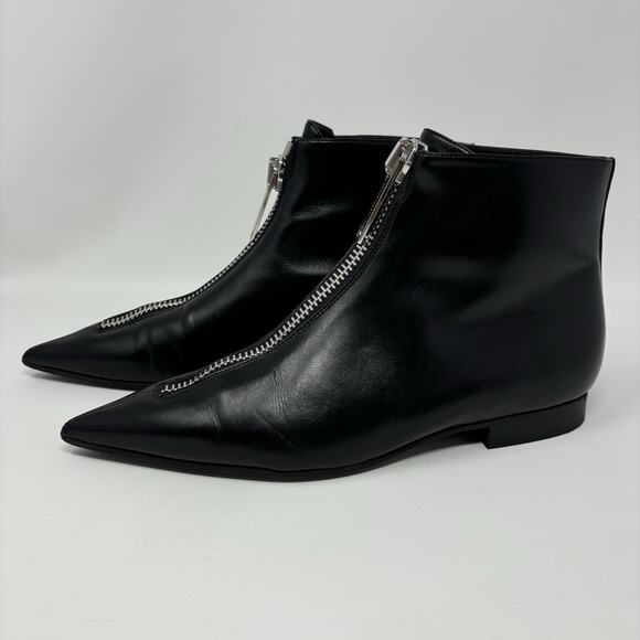 Stella McCartney Zipit Women's Black Leather Pointed Toe Ankle Booties Size 37 - Picture 1 of 10